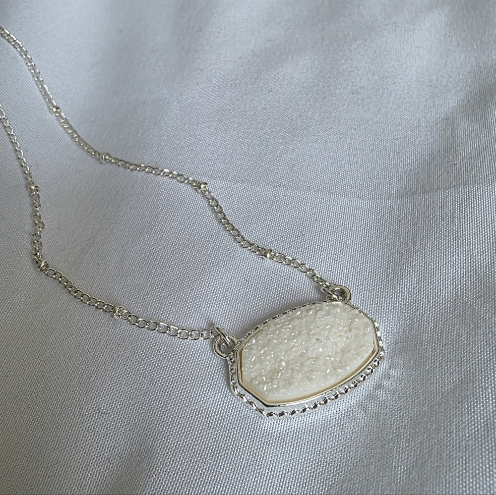 White Druzy Style Crystal Necklace With Silver Chain - Picture 3 of 5
